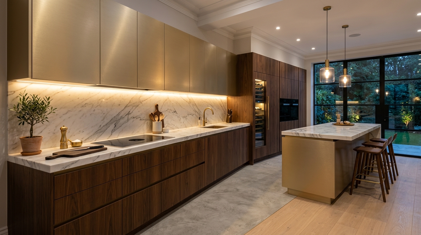 Luxury Brushed Champagne Gold Kitchen Cabinet